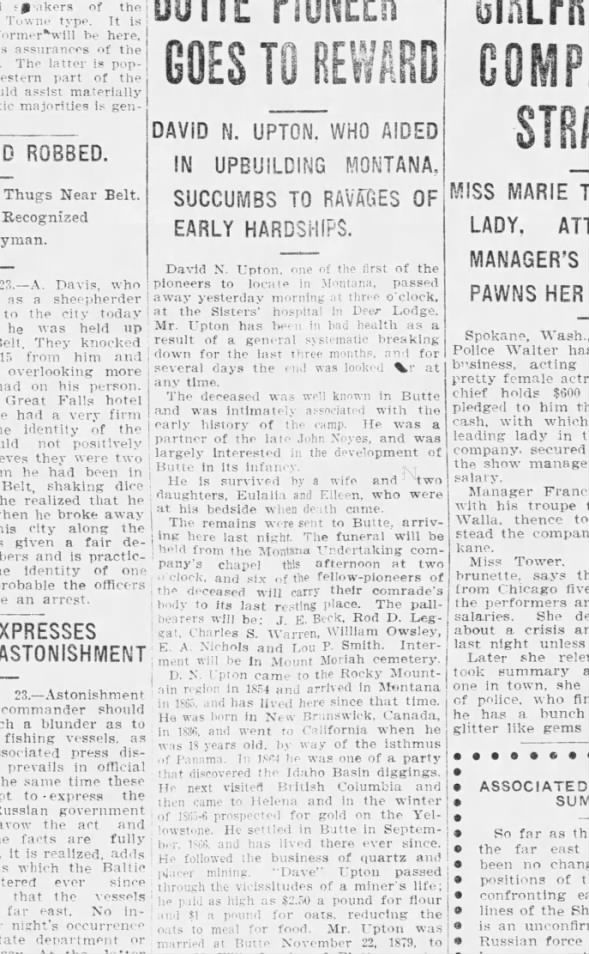 Clipping from The Butte Miner